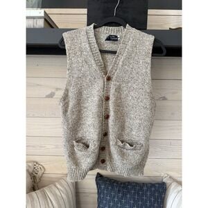 70s Vintage Men's Salem Harbor Wool Blend Sweater Vest - M Leather Like Buttons